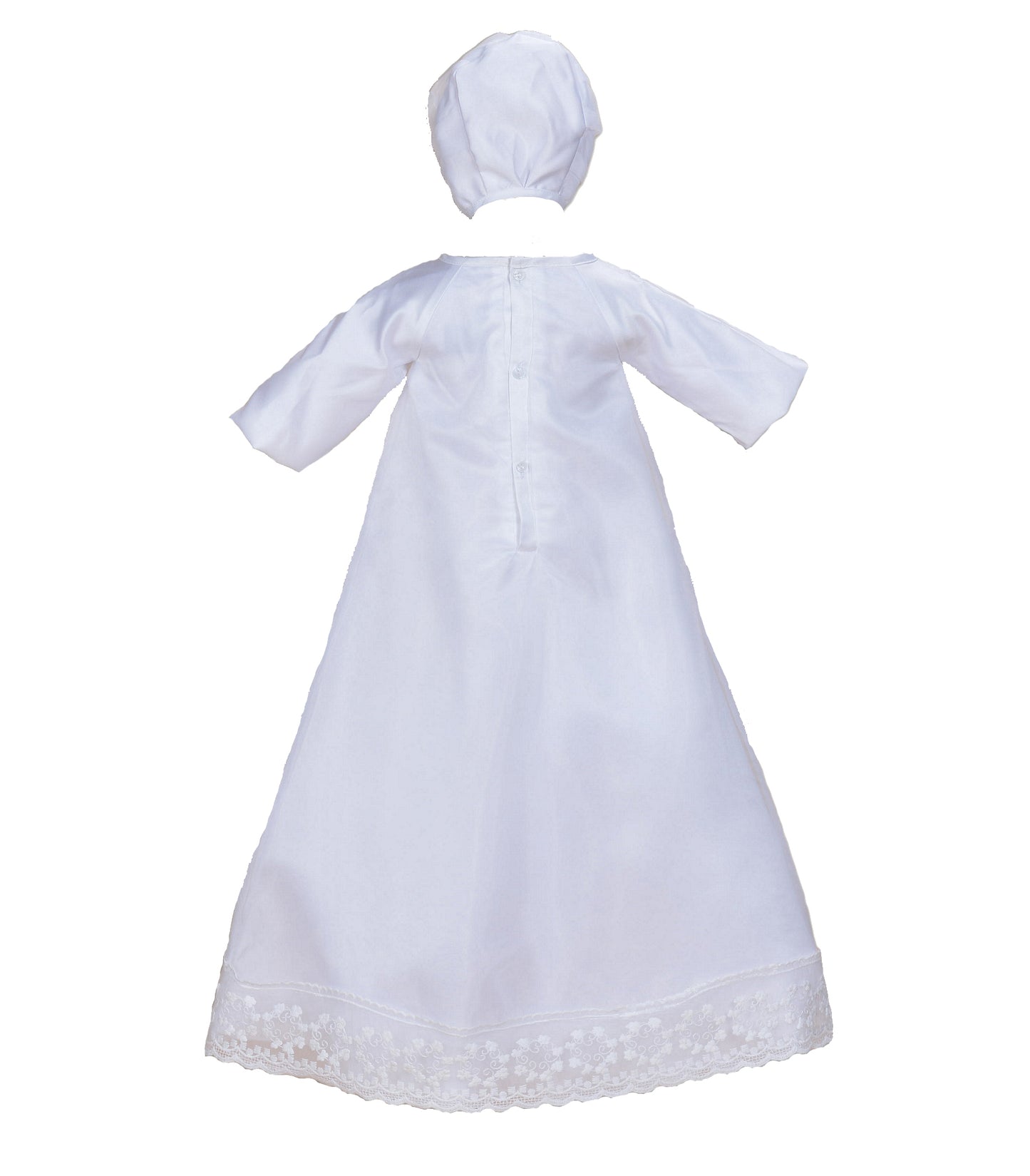 Cinda Langarm Satin Taufe Kleid und Hut